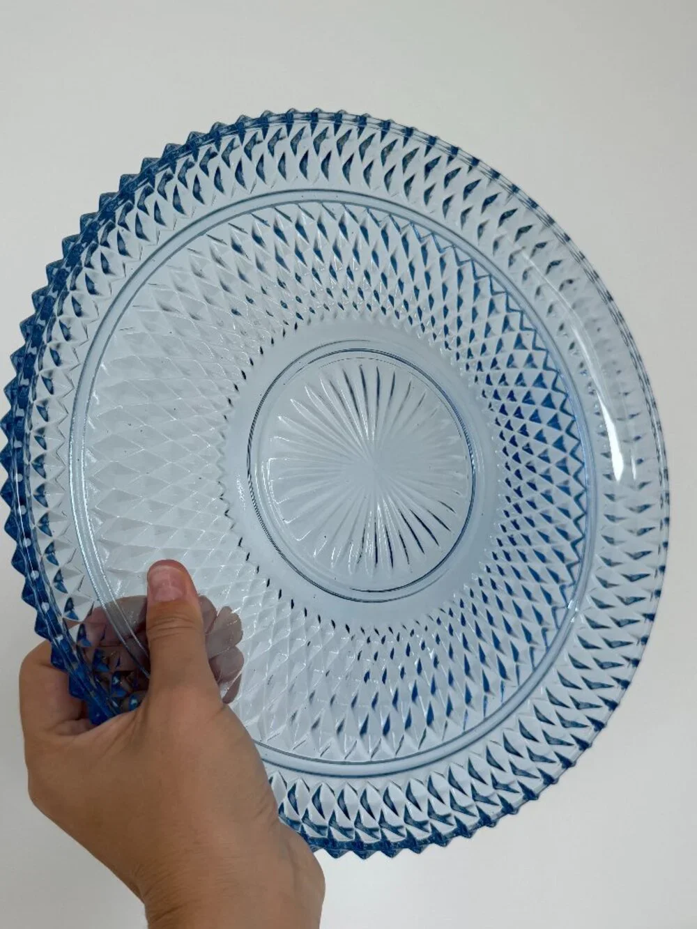 Vintage Indiana Glass Blue Diamond Point Platter